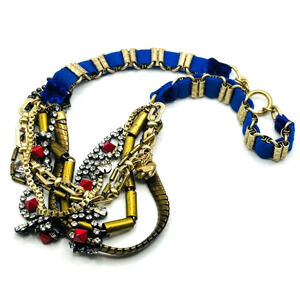 Juicy Couture Rhinestone Velvet Weave Multi Strand Gold Tone Statement Necklace